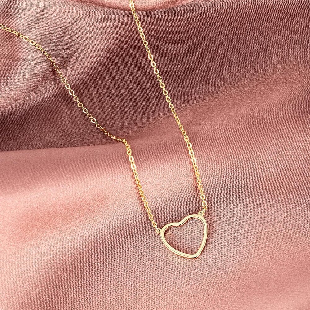 Cute Heart Necklace Tiny 14k Gold Heart Pendant Choker Necklaces Small Gold Love - Picture 7 of 8